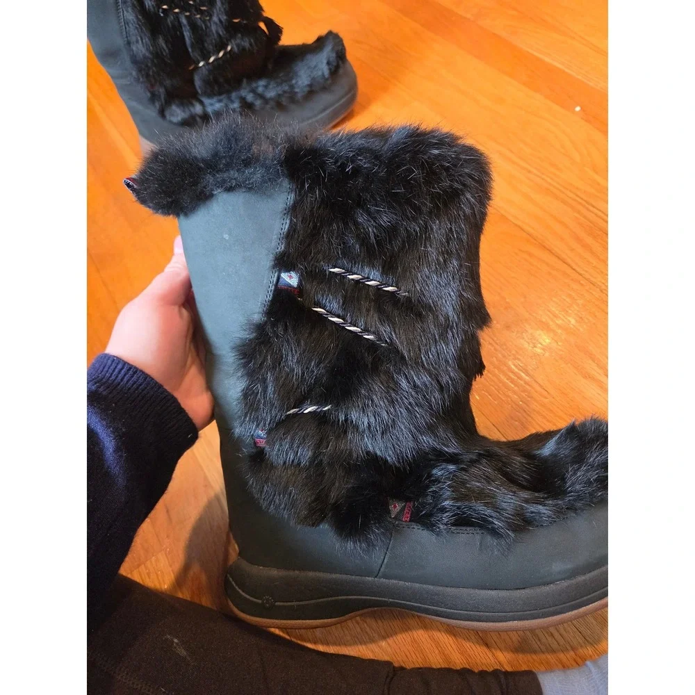 Ulu AK-11W Black Leather real Fur Primaloft Waterproof Winter Boots Womens 10